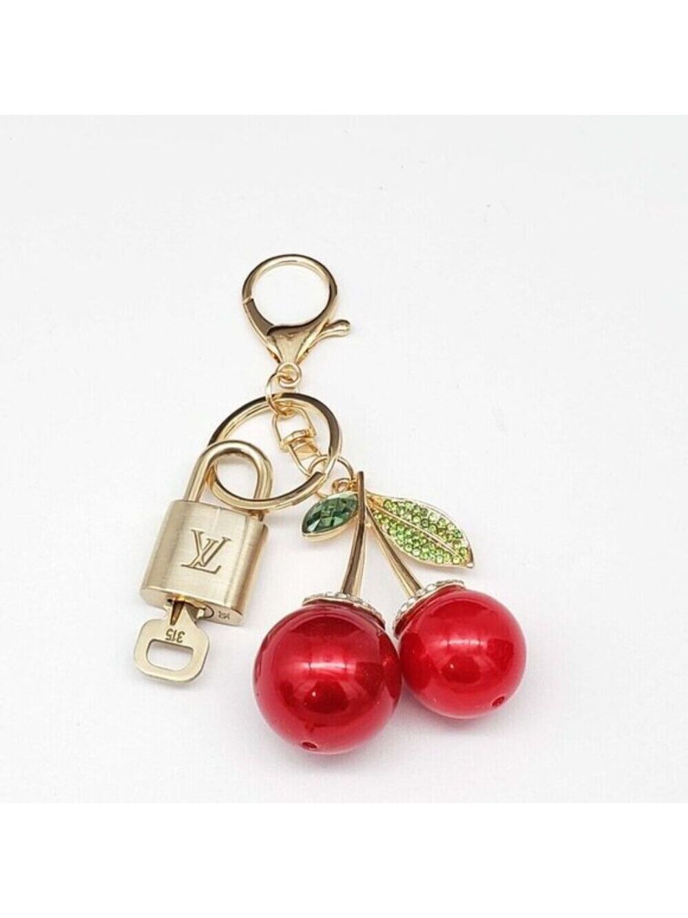 LV Gold Padlock 🔑 Authentic Louis Vuitton Charm + Unbranded Cherry Keychain - Picture 6 of 7
